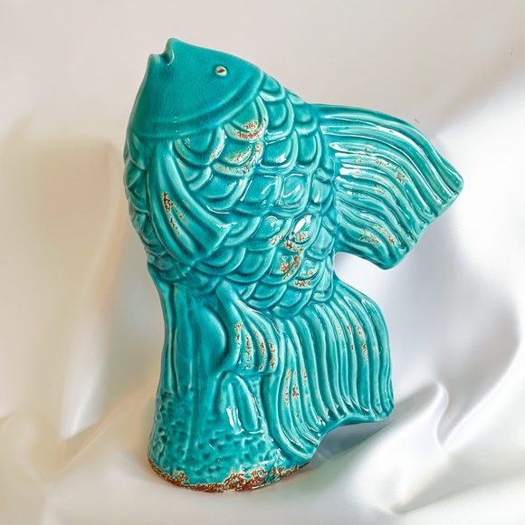 Aqua Ceramic Gold Fish Figurine coastal décor - Picture 2 of 4